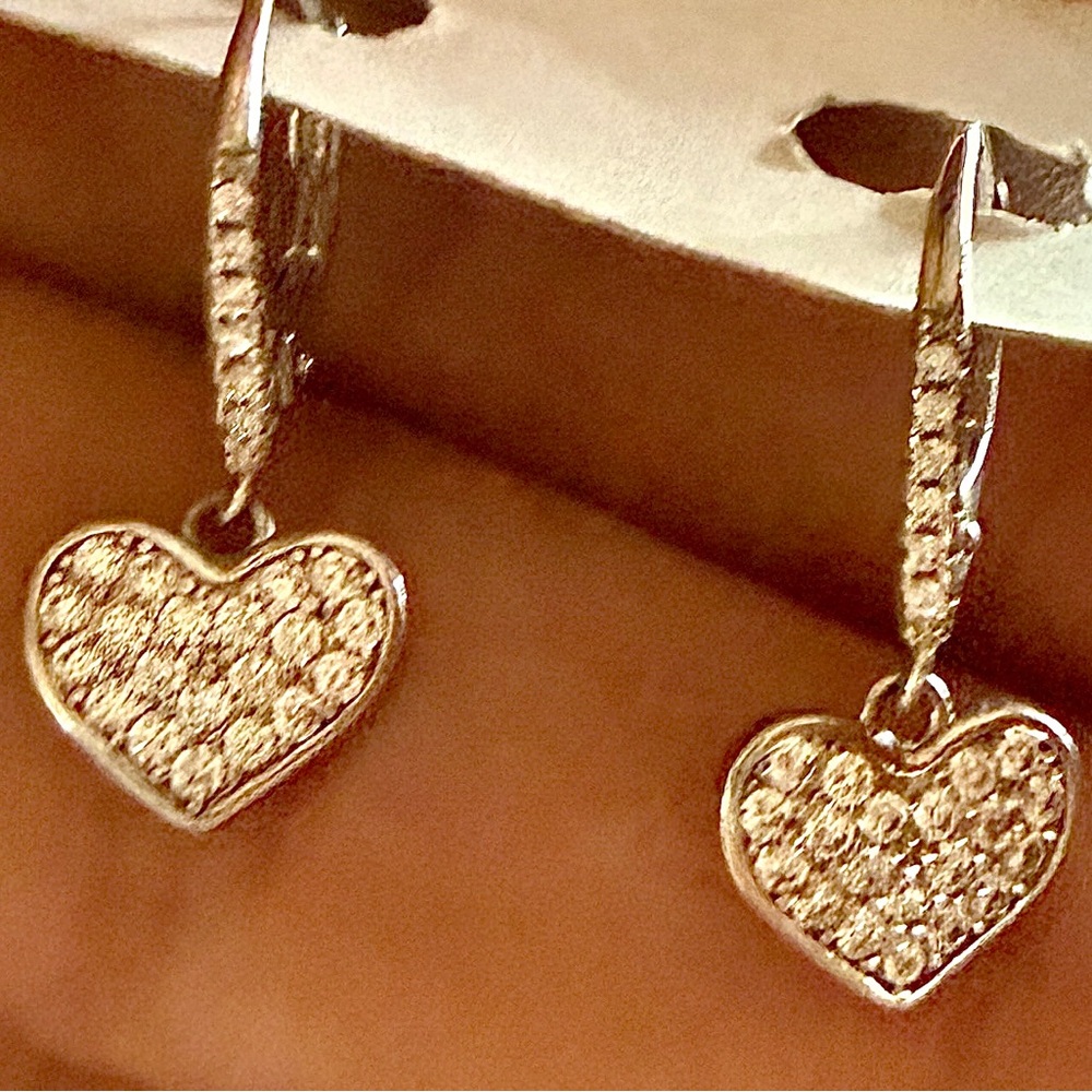 NWOT Sterling Silver Pavé CZ Heart Drop Leverback Earrings